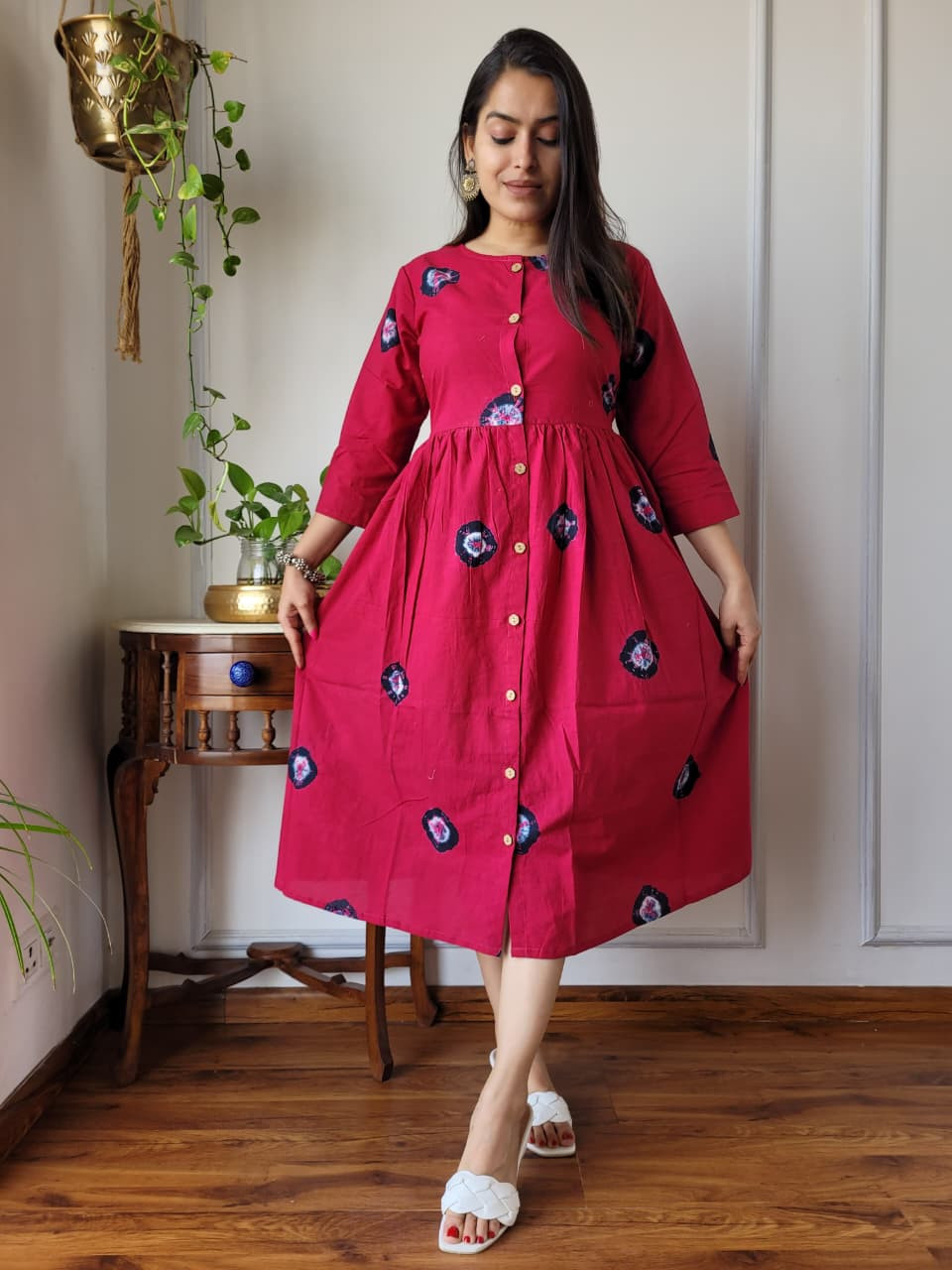 Magenta Cotton Tie-Dye  One Piece Dress