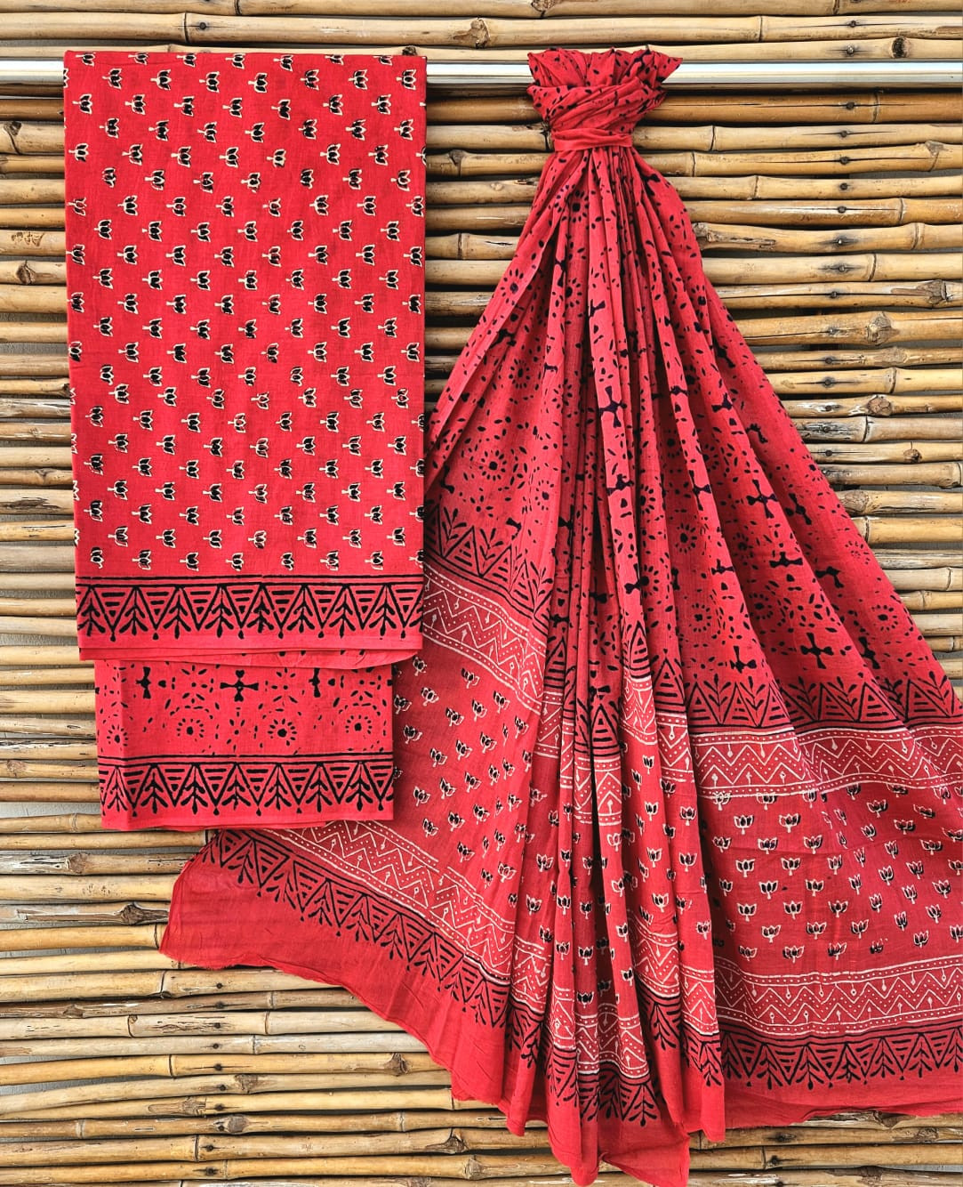 Red Ajrakh Hand-Block Print Cotton Suit Set