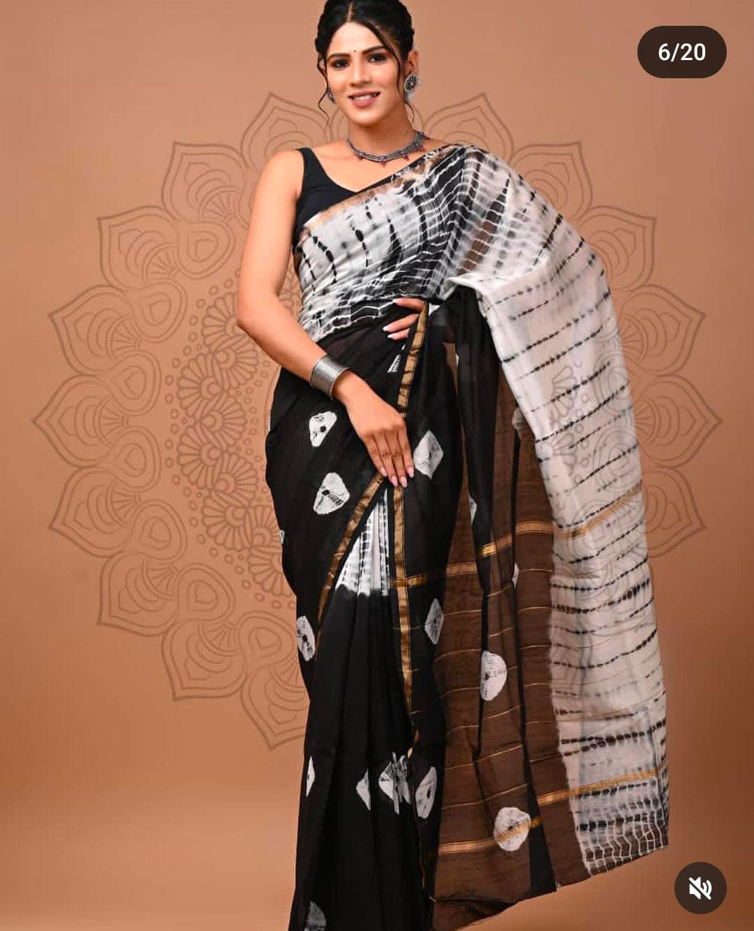 Black and White Hand Block Printed Traditional Silk Saree with Blouse: Natural Dyes & Colors
