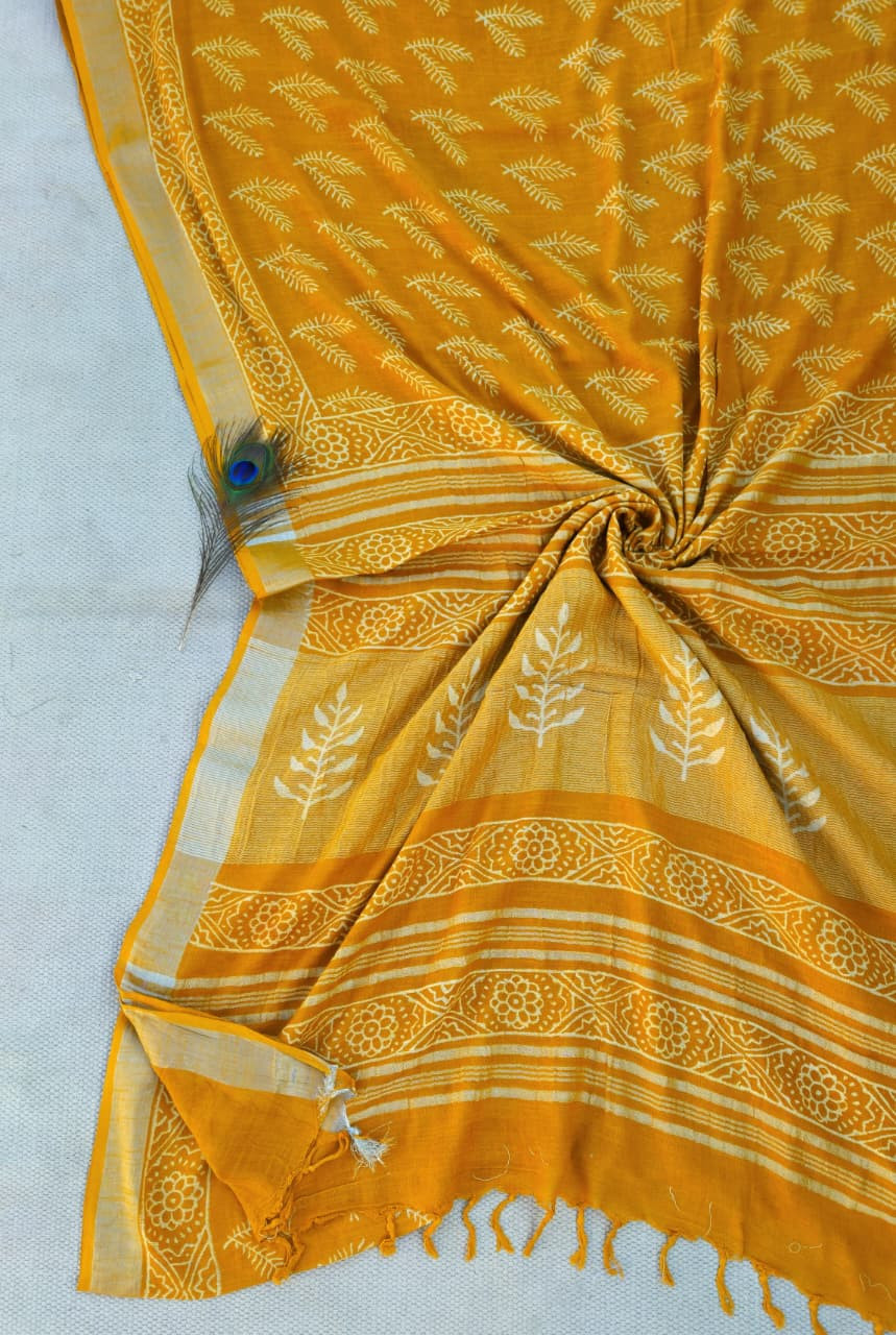 Shankheshwar Corporation Mustard Zari Cotton Blouse Piece