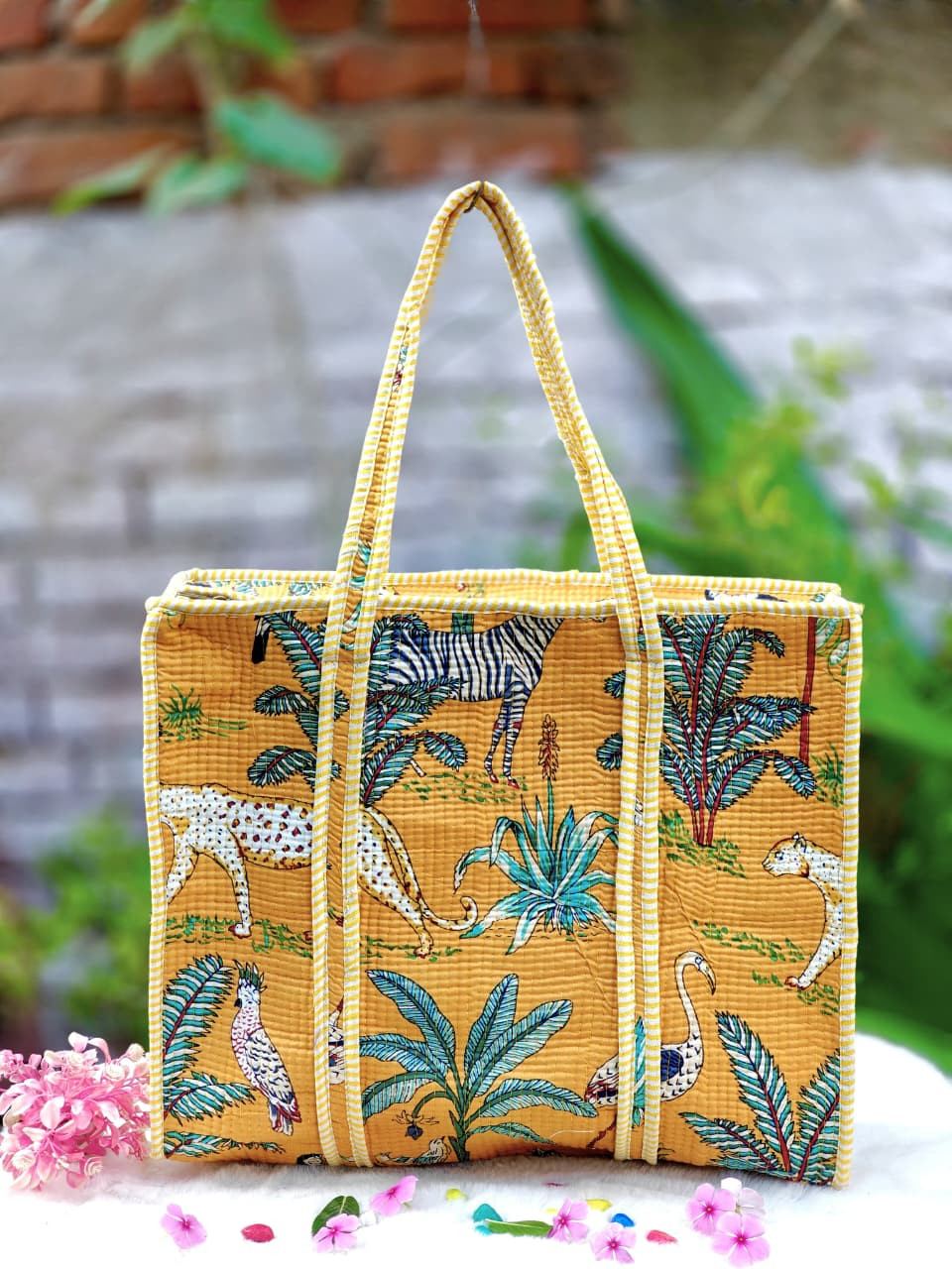 Mustard Safari Print Quilted Cotton  Bag