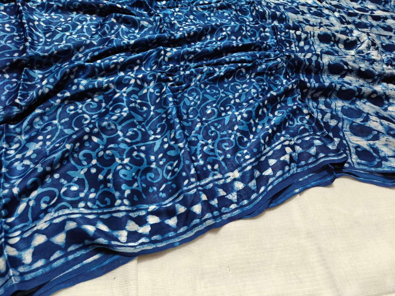 Indigo Blue Hand Block Print Ajrk Vanaspati  Pure Modal Silk Saree with printed blouse